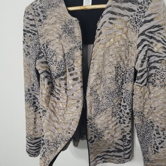 Michael Tyler Mixed  Animal Print Jacket Blazer Zipper Front Gold Shine Size XS - Picture 10 of 10
